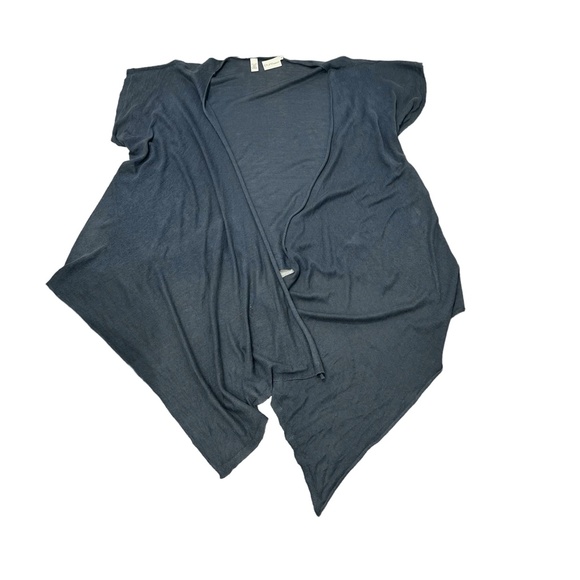 PURE DKNY STEEL BLUE LINEN SHORT SLEEVE MULTIWAY DRAPE FRONT OPEN CARDIGAN - Picture 15 of 16